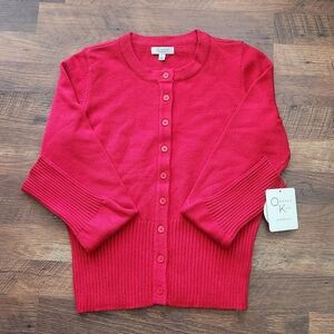 Women's Orange 🍊 Kiss Carnigan Red Sweater Size L